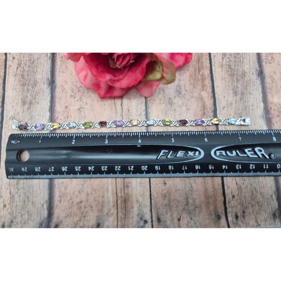 925 Sterling Silver Gemstone Tennis Bracelet Garnet, Amethyst, Citrine, Peridot - Picture 12 of 12